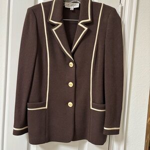 St. John Chocolate Blazer with Cream Trim